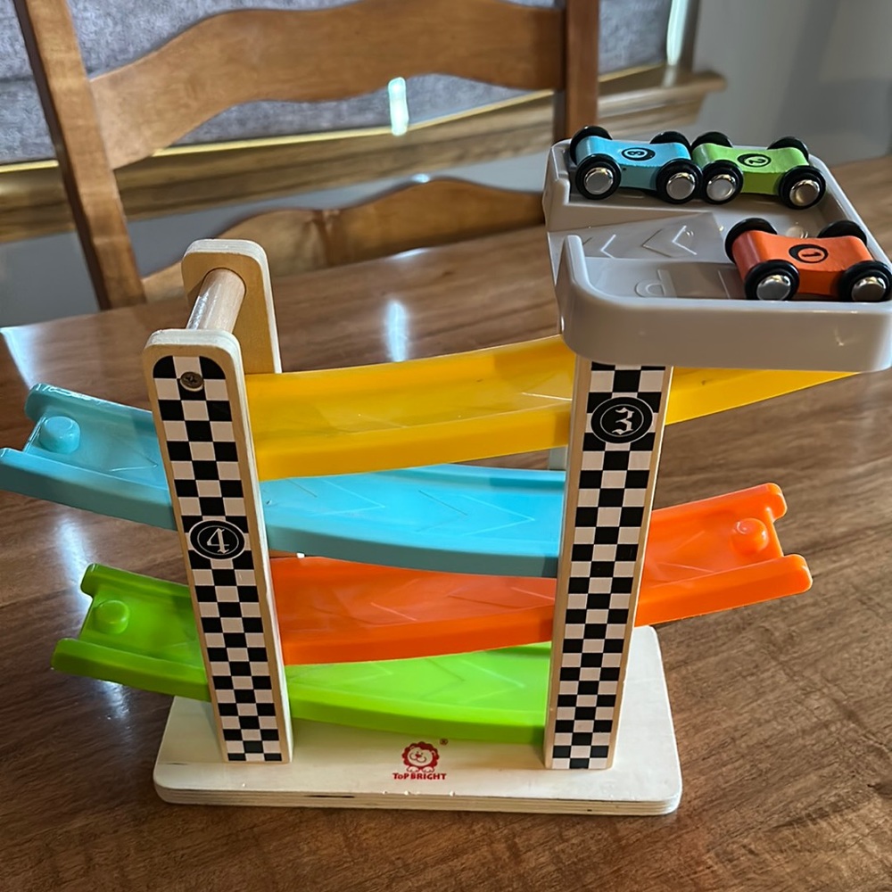 Too Bright wooden race car track